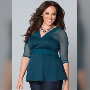 Kiyonna Teal Pretty Peplum Mesh Top Size 1